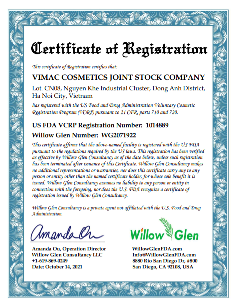 Chúc mừng nhà máy sản xuất mỹ phẩm Vimac đạt chứng nhận FDA Hoa Kỳ 