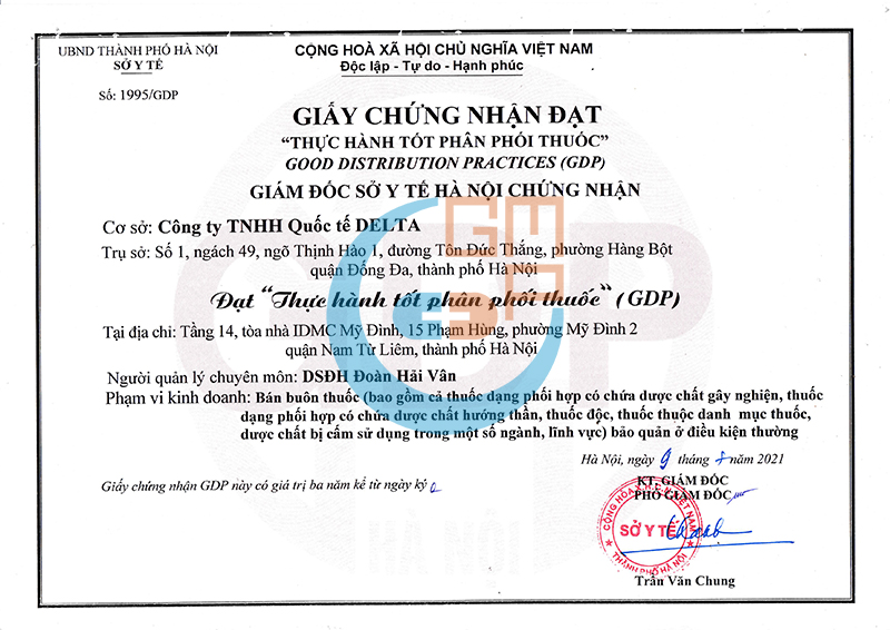 Chúc mừng công ty TNHH Quốc tế Delta đạt giấy chứng nhận Đủ điều kiện kinh doanh dược và "Thực hành tốt phân phối thuốc"